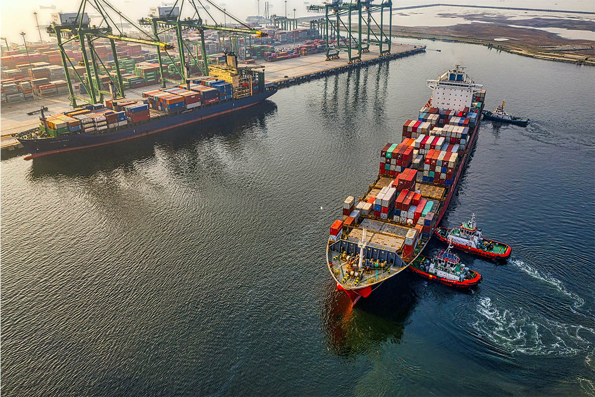 Aerial view of a shipping container